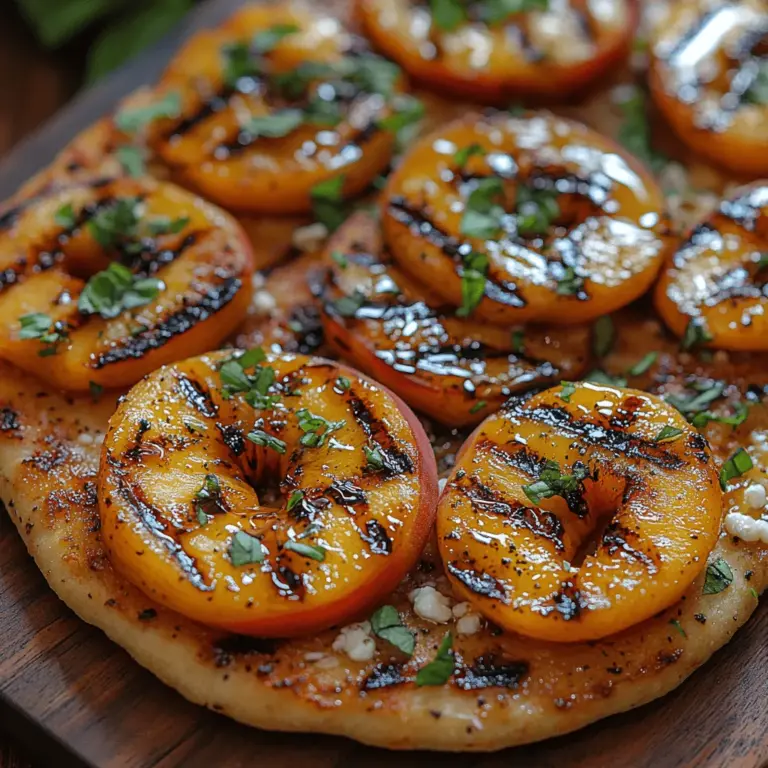 At the heart of this recipe are ripe peaches, which serve as the star ingredient. Their natural sweetness and juiciness provide a refreshing contrast to the richness of goat cheese and the savory notes of grilled flatbread. Peaches are not only delicious but also packed with nutrients, making them a fantastic addition to any meal. They are an excellent source of vitamins A and C, as well as dietary fiber, which can aid in digestion and promote overall health.