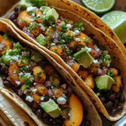 If you're looking for a vibrant and mouthwatering dish that perfectly balances sweet and spicy flavors, look no further than Sweet & Spicy Peach Salsa Black Bean Tacos. This unique recipe captures the essence of summer through its fresh ingredients and zesty combinations, making it an ideal choice for any occasion, from casual weeknight dinners to festive gatherings. The delightful contrast of the juicy peaches with the savory black beans creates a taco experience that is not only delicious but also satisfying and healthy.