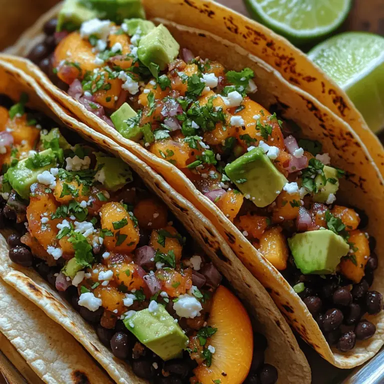 If you're looking for a vibrant and mouthwatering dish that perfectly balances sweet and spicy flavors, look no further than Sweet & Spicy Peach Salsa Black Bean Tacos. This unique recipe captures the essence of summer through its fresh ingredients and zesty combinations, making it an ideal choice for any occasion, from casual weeknight dinners to festive gatherings. The delightful contrast of the juicy peaches with the savory black beans creates a taco experience that is not only delicious but also satisfying and healthy.