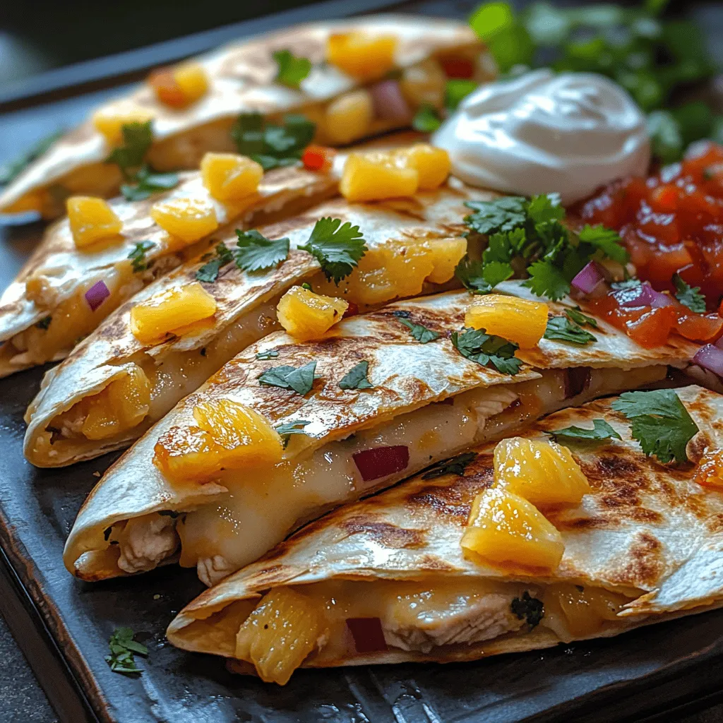 If you're in search of a dish that tantalizes the taste buds while offering a delightful blend of tropical and savory flavors, look no further than Zesty Pineapple Chicken Quesadillas. This vibrant dish showcases the delicious combination of juicy chicken, sweet pineapple, and a medley of colorful vegetables, all enveloped in a crispy tortilla. Whether you're preparing a casual weeknight dinner, hosting a lively gathering, or simply looking for a fun way to elevate your lunch, quesadillas are an excellent choice.