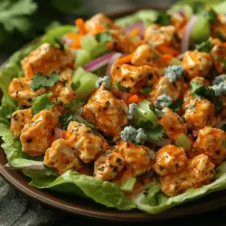 While the core of your Spicy Buffalo Chicken Lettuce Wraps is undoubtedly delicious on its own, consider enhancing the flavor profile with optional ingredients such as blue cheese and fresh herbs. Blue cheese crumbles add a creamy, tangy element that complements the spiciness of the buffalo sauce beautifully. Fresh herbs like cilantro or parsley can elevate the dish with their vibrant flavors and should be sprinkled on top just before serving. These additions not only enhance the taste but also contribute visual appeal, making your wraps even more inviting.