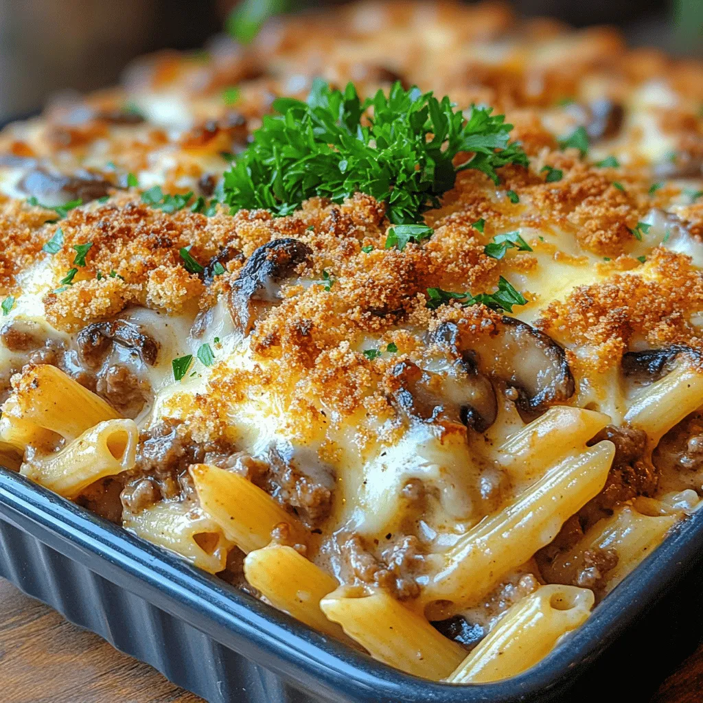 If you're searching for a hearty dish that combines the rich flavors of a classic burger with the comforting essence of a casserole, look no further than the Mushroom Swiss Burger Casserole. This delightful dish is not only easy to prepare but also offers a warm, inviting experience that’s perfect for family dinners or gatherings with friends. Imagine the savory taste of seasoned ground beef, fresh sautéed mushrooms, and melty Swiss cheese layered over pasta, all enveloped in a creamy sauce that brings every ingredient together beautifully.