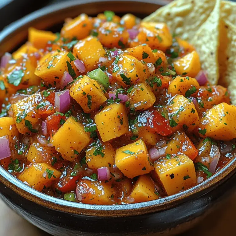Welcome to the world of vibrant flavors with the Tropical Twist Mango Salsa! This delightful recipe brings together the sweetness of ripe mangoes, the crunch of fresh vegetables, and the zesty tang of lime juice, resulting in a refreshing salsa that can elevate any meal or gathering. Imagine a sunny day, a backyard barbecue, or a festive get-together where this salsa dazzles on the table, adding a lively touch to your culinary offerings.