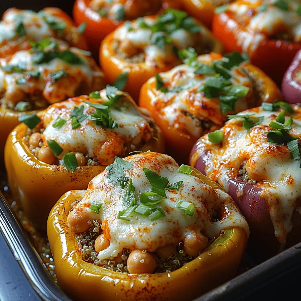 If you’re looking for a dish that brings together bold flavors and wholesome ingredients, look no further than Spicy Buffalo Chickpea Stuffed Peppers. This vibrant recipe is not just a feast for the eyes but also a delight for the taste buds, skillfully combining the heartiness of chickpeas and quinoa with the zesty kick of buffalo sauce, all beautifully encased in colorful bell peppers. Whether you're on the hunt for a quick weeknight dinner or seeking a crowd-pleasing dish for your next gathering, these stuffed peppers hit the mark perfectly.