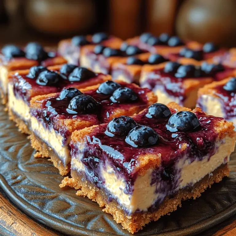 If you're on the lookout for a dessert that perfectly balances creamy, tangy, and sweet flavors, look no further than luscious blueberry cheesecake bars. This delightful treat seamlessly combines the rich, velvety texture of cheesecake with the fresh, fruity zing of blueberries, making it a favorite among dessert lovers. Ideal for any occasion, whether it's a summer gathering or a cozy family dinner, these bars are sure to impress your guests—or simply provide you with a delicious indulgence at home.