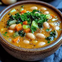 Creamy Tuscan White Bean Soup is a delightful medley of flavors that encapsulates the essence of traditional Tuscan cooking. The soup is characterized by its creamy texture, derived from pureed white beans, which serve as the base. The vibrant notes from fresh kale, sweet carrots, and aromatic garlic meld beautifully, creating a dish that is not only comforting but also bursting with flavor. Each spoonful offers a satisfying combination of creaminess and heartiness, making it a dish that appeals to a wide range of palates.