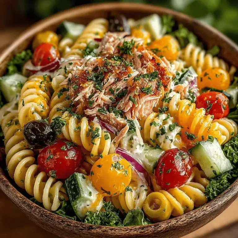 After you have skillfully combined all the ingredients in your Chilled Tuna Pasta Salad Delight, the next essential step is to let the salad chill in the refrigerator. Chilling the salad is not merely a matter of temperature; it significantly enhances the melding of flavors. As the salad sits, the ingredients have time to intermingle, allowing the dressing to coat the pasta and vegetables thoroughly. This process deepens the overall taste profile, ensuring that every bite is a harmonious blend of flavors.