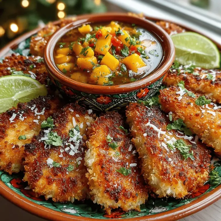 When it comes to culinary delights that transport you to sun-soaked beaches, few dishes can compete with our Tropical Crunch Bliss: Crispy Coconut Chicken with Chili Mango Dip. This vibrant dish combines the enticing flavors of the tropics with a satisfying crunch that makes it an instant favorite. The crispy coconut chicken is not just an appetizer; it’s a centerpiece that invites conversation and compliments at any gathering. Whether you’re hosting a backyard barbecue, planning a festive party, or enjoying a cozy family meal, this recipe offers a delightful blend of sweet, spicy, and crunchy notes that will tantalize your taste buds.