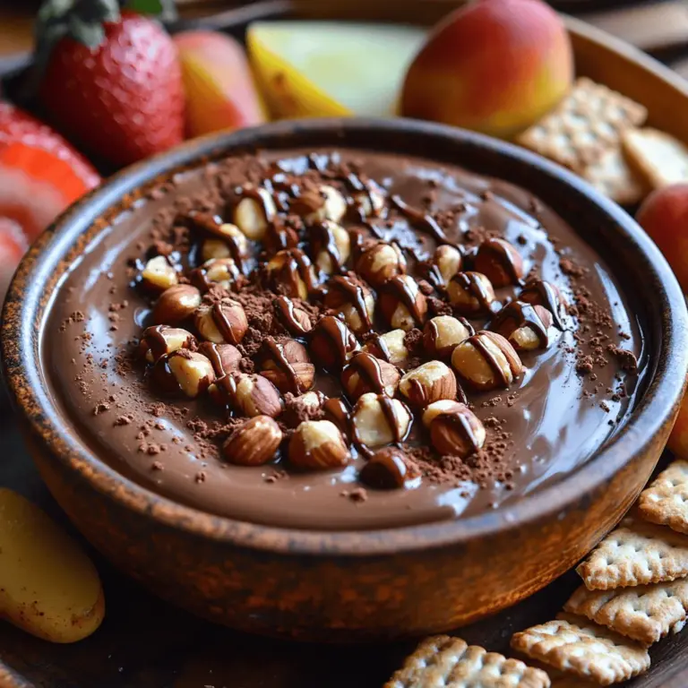 Chocolate and hazelnuts are a match made in culinary heaven, creating a flavor combination that has enchanted palates for centuries. The rich, nutty essence of hazelnuts perfectly complements the deep, indulgent taste of chocolate, producing a symphony of flavors that is both comforting and sophisticated. This Decadent Chocolate Hazelnut Delight Dip captures that allure, making it an exquisite addition to any gathering, whether it's a festive celebration, a cozy family night, or a sophisticated brunch.