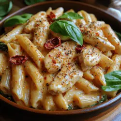 Sun-Dried Tomato Chicken Penne is a delightful dish that brings together the robust flavors of sun-dried tomatoes, tender chicken, and al dente penne pasta. This recipe not only satisfies the palate but also serves as a visual feast, with its vibrant colors and enticing aroma. The combination of rich, creamy sauce and savory ingredients makes this dish a favorite among pasta lovers, whether for a family dinner or a special occasion.