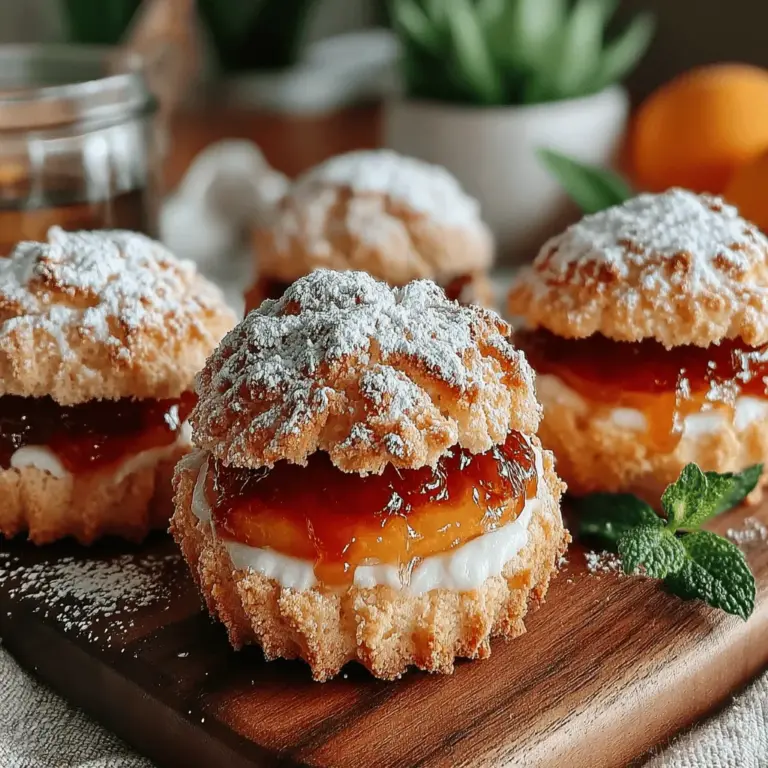 Peachy Delight Jam Cookies are a delightful blend of soft, buttery cookies filled with luscious peach jam, making them an irresistible treat that suits any occasion, from casual afternoon tea to festive holiday gatherings. The unique combination of sweet and tangy flavors offers a refreshing twist on traditional jam-filled cookies, appealing to both children and adults alike. With their charm and deliciousness, these cookies not only satisfy your sweet tooth but also add a touch of homemade warmth to any dessert table.