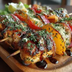 As the sun shines brighter and the days grow longer, the allure of summer gatherings becomes irresistible. Among the myriad of dishes that can grace your barbecue table, Grilled Chicken & Peach Skewers stand out as a vibrant and delicious option. This recipe not only offers an eye-catching presentation with its colorful ingredients but also masterfully combines the savory richness of chicken with the sweet, juicy essence of peaches. The result is a dish that is sure to impress your guests, making it a perfect choice for summer cookouts, family dinners, or a healthy weeknight meal.
