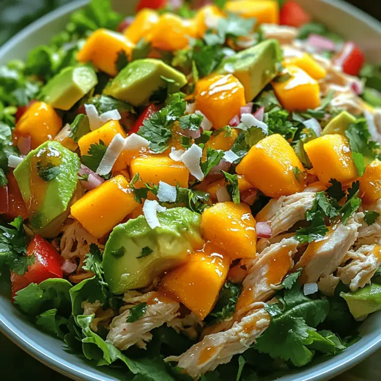 In the culinary world, few dishes can evoke the vibrant essence of summer quite like a tropical salad. Among these, the Fresh Mango Coconut Chicken Salad stands out as a true celebration of flavors and textures, combining juicy mango, creamy coconut, and tender chicken in a refreshing medley. This dish not only tantalizes the taste buds but also brings a touch of the tropics to your dining table, making it perfect for warm weather gatherings, picnics, or a light weeknight dinner.