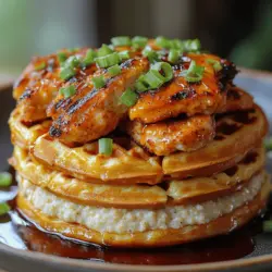 Cajun Chicken & Grits Waffle Stacks