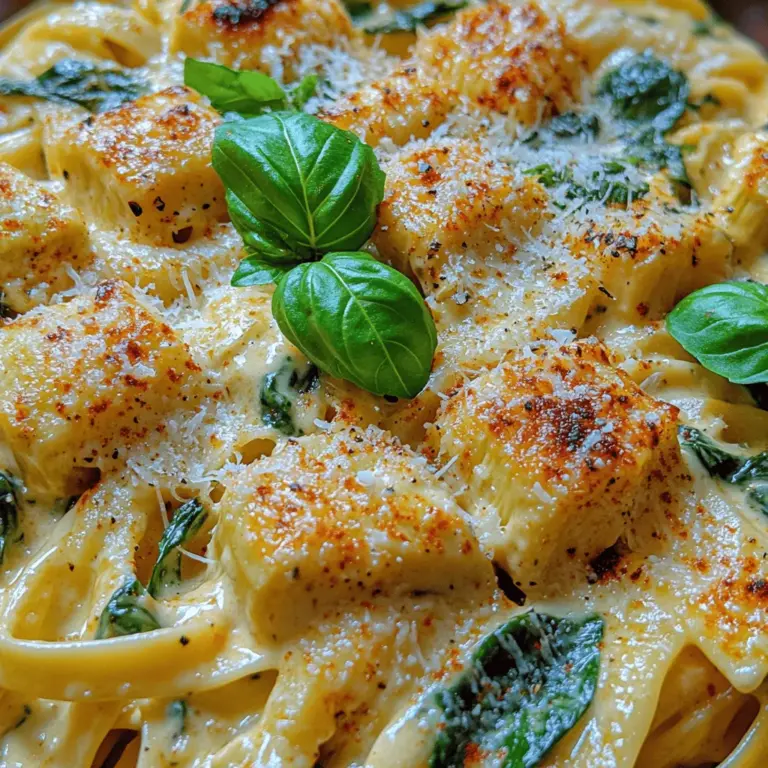 The creamy texture of this pasta dish is truly its crowning glory. As you twirl your fork through the luscious sauce, you'll discover a rich flavor profile that balances the creamy elements with the freshness of the spinach and the unique taste of artichokes. Each bite brings a delightful combination of flavors that dance on your tongue, making it a favorite among pasta lovers.