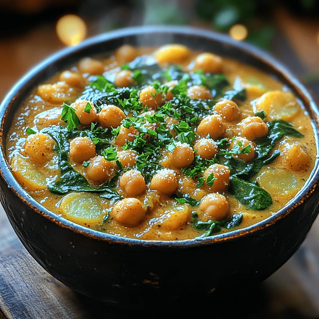 In the world of comfort food, few dishes can rival the warmth and satisfaction of a hearty stew. The Hearty Creamy Chickpea Spinach Stew is a shining example of how plant-based meals can not only nourish the body but also delight the palate. This stew is a vibrant fusion of chickpeas and spinach, enveloped in a rich, creamy sauce that is both satisfying and nutritious. Its appeal extends beyond those who adhere strictly to a plant-based diet; even those who typically shy away from chickpeas or spinach will find themselves enchanted by this dish's luscious texture and robust flavors.