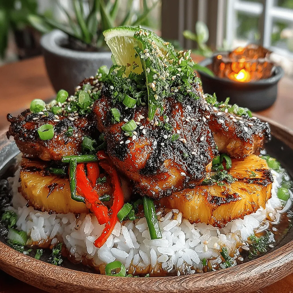 Grilled Pineapple Chicken Teriyaki Bowls are a delightful culinary creation that marries the juicy, savory goodness of marinated chicken thighs with the sweet tang of grilled pineapple. This dish not only tantalizes the taste buds but also offers a vibrant presentation that makes it a feast for the eyes. The combination of sweet, savory, and smoky flavors creates a harmonious balance that appeals to a wide range of palates, making it an excellent choice for family dinners, casual gatherings, or meal prep for busy weeks.