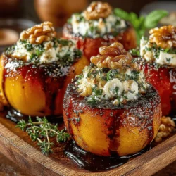 The sensory experience of roasted peaches is nothing short of enchanting. As they bake in the oven, their aroma fills the kitchen, inviting everyone to come closer. The peaches transform from bright, fresh fruit into a tender, caramelized treat that boasts a golden, slightly charred exterior. The texture shifts from firm to incredibly soft, creating a luscious bite that contrasts beautifully with the crunchy bits of thyme scattered throughout. Each mouthful bursts with flavor: the sweetness of the peaches is perfectly balanced by the earthy tones of thyme and the rich acidity of balsamic vinegar.