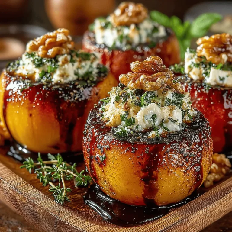 The sensory experience of roasted peaches is nothing short of enchanting. As they bake in the oven, their aroma fills the kitchen, inviting everyone to come closer. The peaches transform from bright, fresh fruit into a tender, caramelized treat that boasts a golden, slightly charred exterior. The texture shifts from firm to incredibly soft, creating a luscious bite that contrasts beautifully with the crunchy bits of thyme scattered throughout. Each mouthful bursts with flavor: the sweetness of the peaches is perfectly balanced by the earthy tones of thyme and the rich acidity of balsamic vinegar.