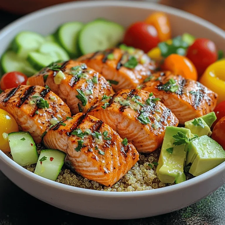 Grilled Lemon Garlic Salmon Bowls are not just a meal; they are a vibrant celebration of flavors and health benefits that come together in a single bowl. This dish is an embodiment of culinary simplicity and sophistication, offering a delightful combination of zesty lemon, aromatic garlic, and succulent salmon, all nestled atop a bed of fresh vegetables and grains. Perfect for a quick weeknight dinner or a leisurely weekend meal prep, these bowls are both visually appealing and fulfilling, making them a favorite among health-conscious food enthusiasts.