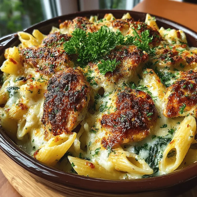 In the realm of comfort food, few dishes rival the warmth and satisfaction that a creamy pasta bake brings to the table. The Creamy Spinach and Chicken Pasta Bake is not just a meal; it’s an experience. This delightful dish combines tender chicken, fresh spinach, and al dente penne pasta, all enveloped in a rich and creamy sauce that tantalizes the taste buds. Perfect for family dinners or a cozy gathering, this recipe strikes an ideal balance between simplicity and indulgence, making it suitable for weeknight cooking yet impressive enough to serve to guests.